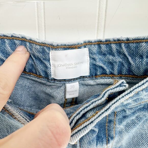 Jonathan Simkhai Luca High Rise Cutoff Jean Shorts Blue Distressed Denim Size 30 - Picture 3 of 6